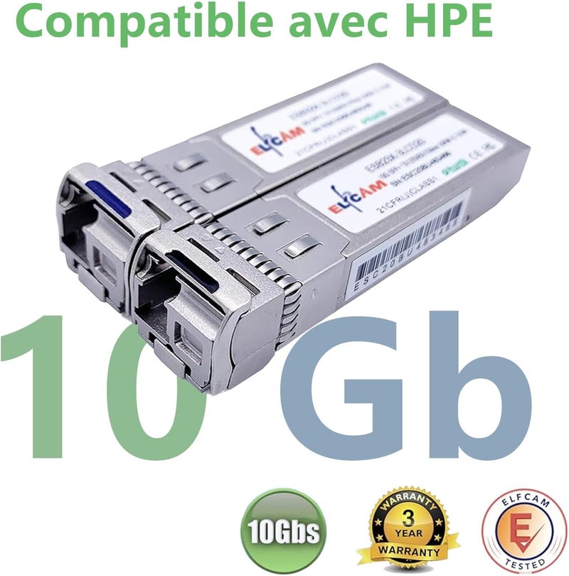 Elfcam ® - 1 Pair 10G SFP+ BiDi LC Fiber Transceiver Module, with Fiber Port LC/UPC Simplex Singlemode 9/125um OS2, Compatible with HPE (HP-Aruba), DDM 20km - Image 4